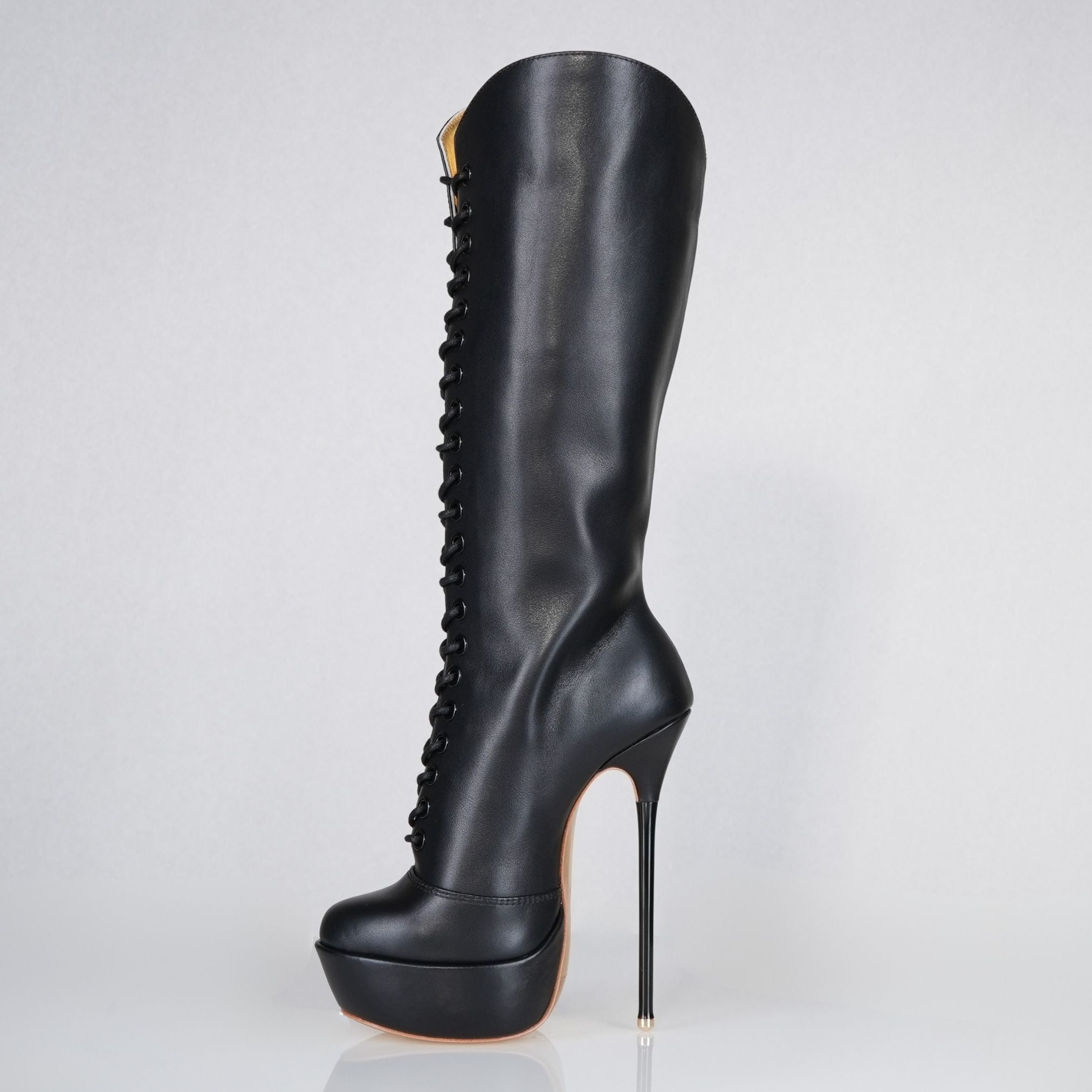 Mistress black leather high heel knee boots, 160mm superarch, 6 inch stilettos, Luxe My Body.