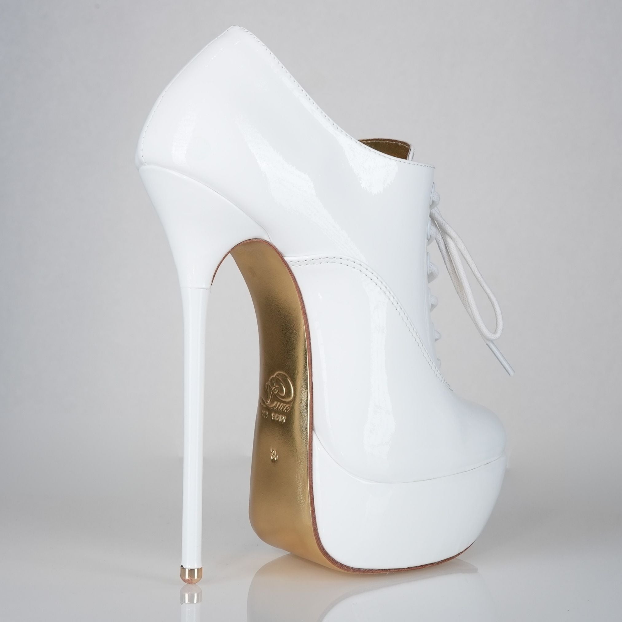 Empress white patent high heel oxfords, 160mm superarch, 6 inch stilettos, Luxe My Body.