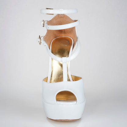 Princess 160mm white patent superarch stiletto high heel strappy platform sandals from Luxe My Body.