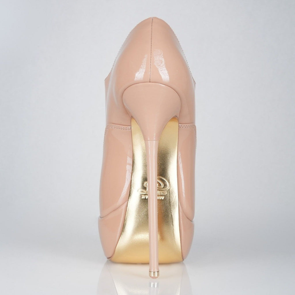 Empress beige patent high heel oxfords, 160mm superarch, 6 inch stilettos, Luxe My Body, back view.