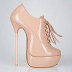 Empress beige patent high heel oxfords, 160mm superarch, 6 inch stilettos, Luxe My Body.