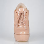 Empress beige patent high heel oxfords, 160mm superarch, 6 inch stilettos, Luxe My Body, front view.