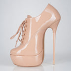 Empress beige patent high heel oxfords, 160mm superarch, 6 inch stilettos, Luxe My Body, left view.