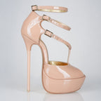 Princess beige patent high heel sandals, 160mm superarch, 6 inch stilettos, Luxe My Body.