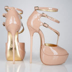 Princess beige patent high heel sandals, 160mm superarch, 6 inch stilettos, Luxe My Body, profile view.