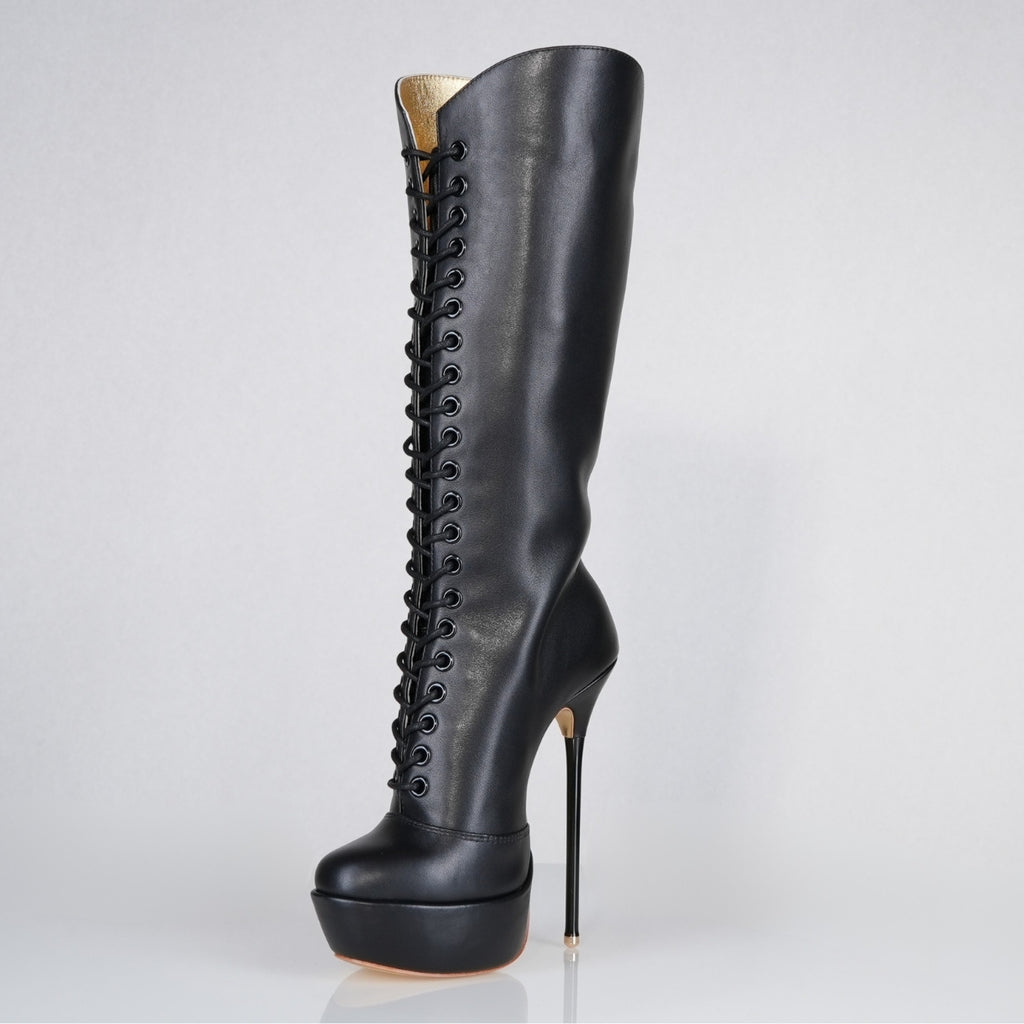 black-leather-high-heel-knee-boots-front-left - Luxe My Body