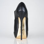 Empress black leather high heel oxfords, 160mm superarch, 6 inch stilettos, Luxe My Body, back view.
