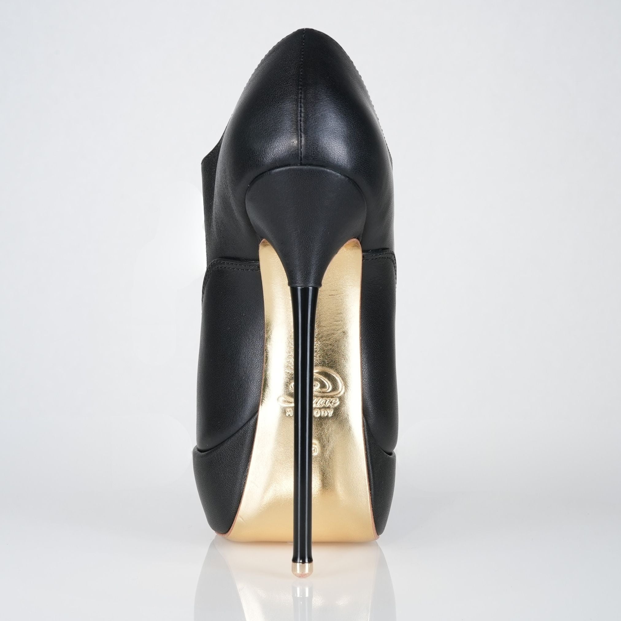 Empress black leather high heel oxfords, 160mm superarch, 6 inch stilettos, Luxe My Body, back view.