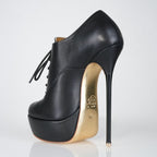Empress black leather high heel oxfords, 160mm superarch, 6 inch stilettos, Luxe My Body, closeup view.