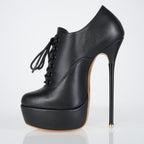 Empress black leather high heel oxfords, 160mm superarch, 6 inch stilettos, Luxe My Body, left view.