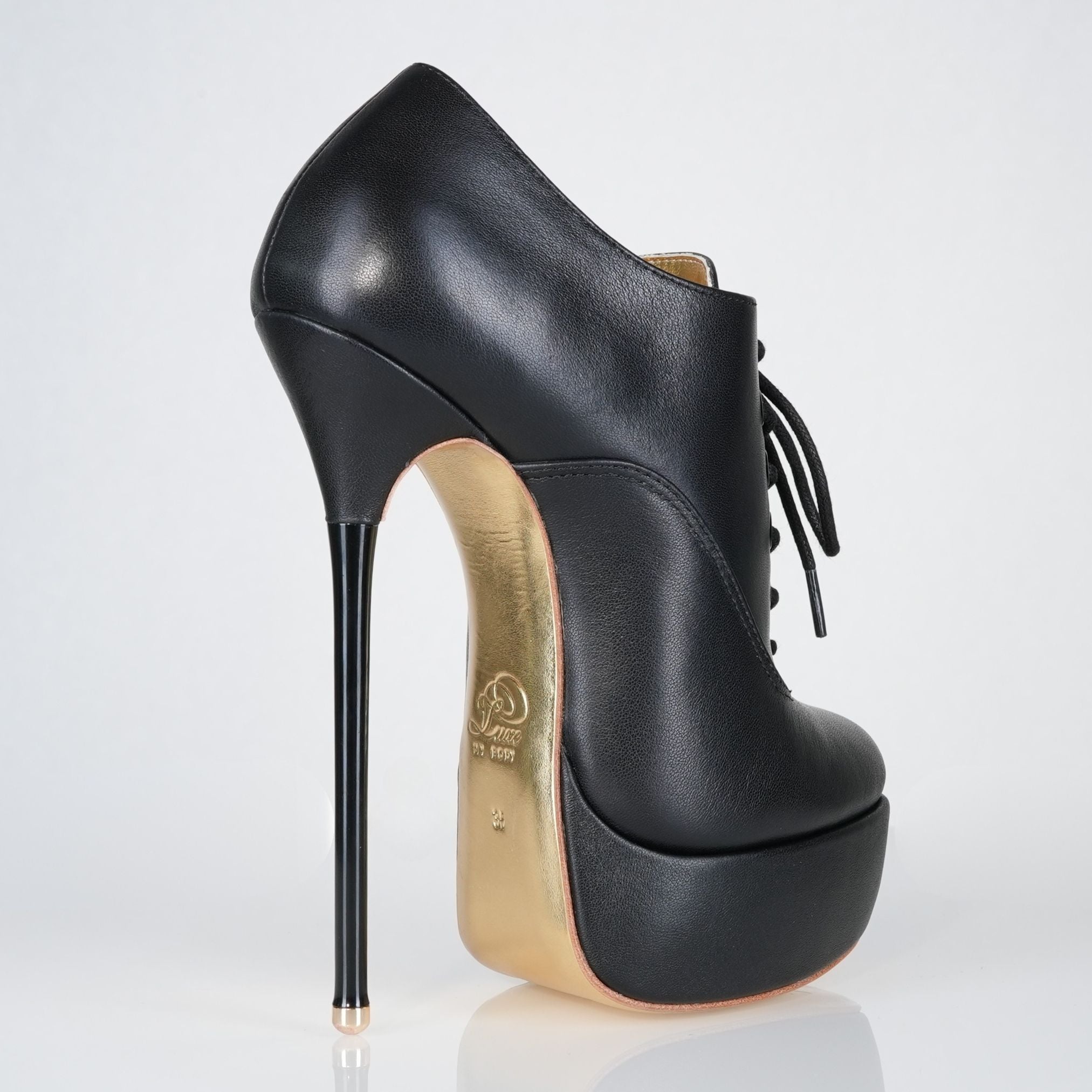 Empress black leather high heel oxfords, 160mm superarch, 6 inch stilettos, Luxe My Body, right view.