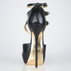 Princess black leather high heel sandals, 160mm superarch, 6 inch stilettos, Luxe My Body, back view.