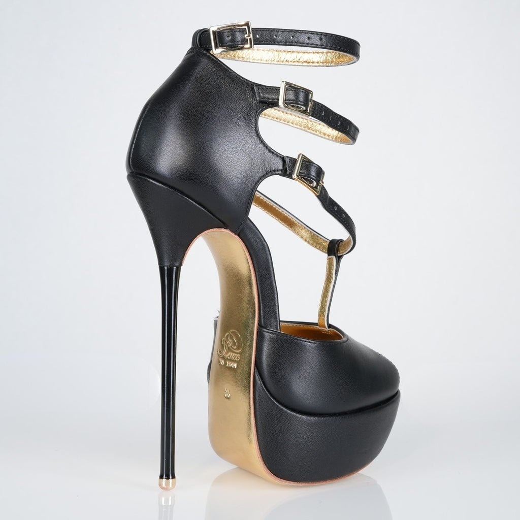 Princess black leather high heel sandals, 160mm superarch, 6 inch stilettos, Luxe My Body, right view.