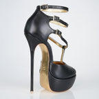 Princess black leather high heel sandals, 160mm superarch, 6 inch stilettos, Luxe My Body, right view.