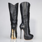 black-leather-platform-high-heel-boots - Luxe My Body