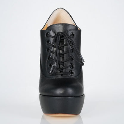 Empress black leather 160mm stiletto high heels platform knee-high lace-up boots with superarch by Luxe My Body.