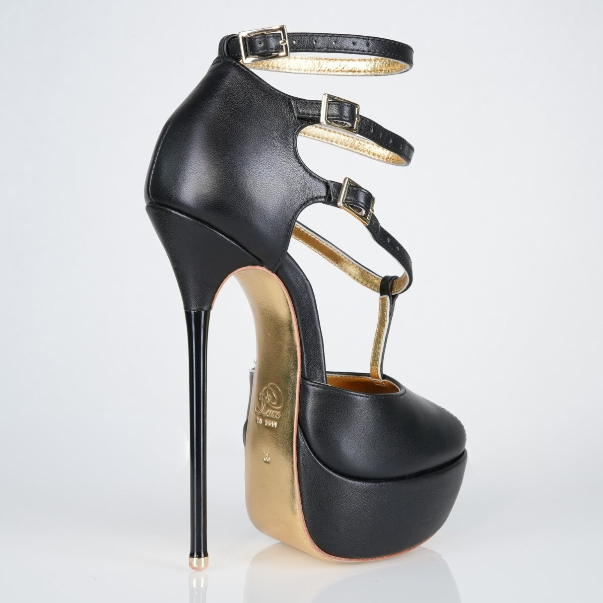 black-leather-strappy-high-heel-sandals-back-right - Luxe My Body