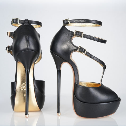 Princess 160mm black leather superarch stiletto high heel strappy platform sandals from Luxe My Body.