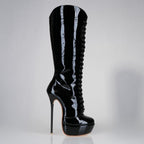 Mistress black patent high heel knee boots, 160mm superarch, 6 inch stilettos, Luxe My Body.