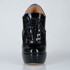 Empress black patent high heel oxfords, 160mm superarch, 6 inch stilettos, Luxe My Body, front view.