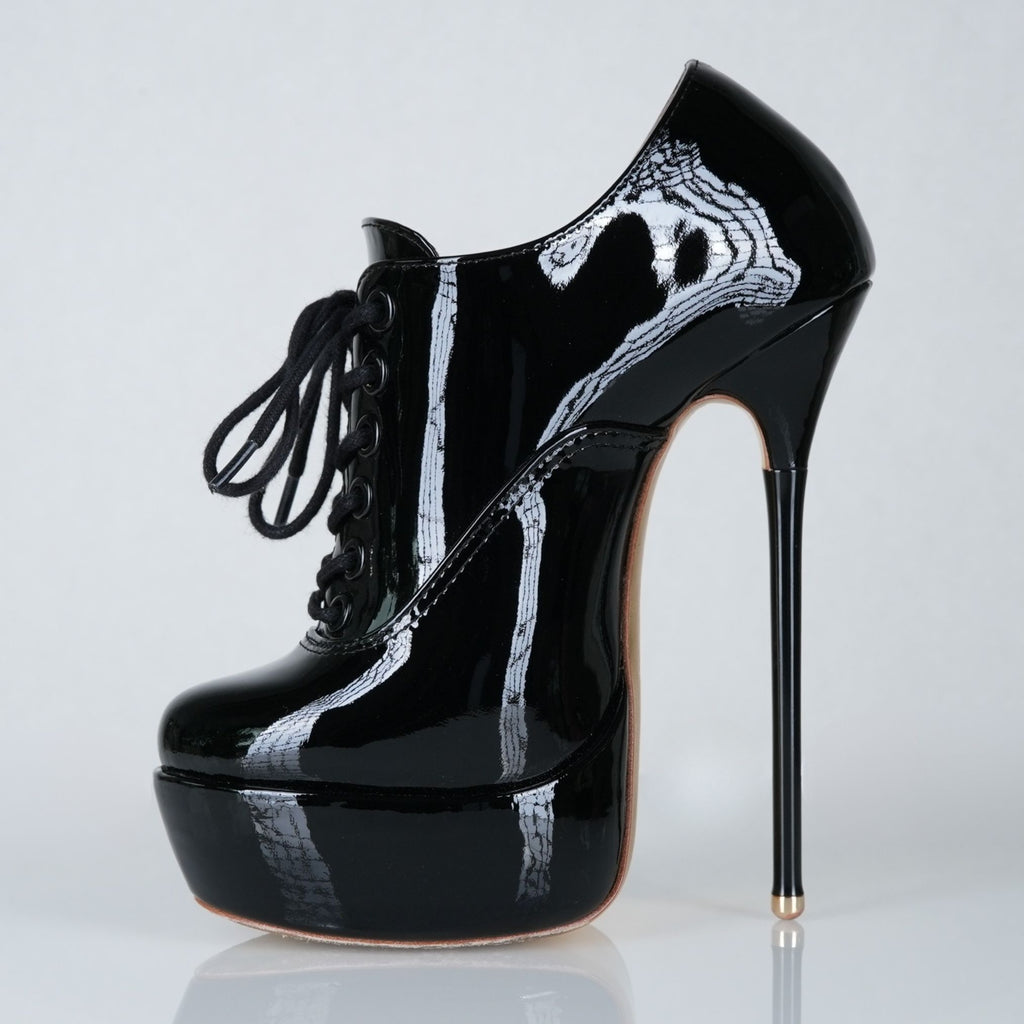 Empress black patent high heel oxfords, 160mm superarch, 6 inch stilettos, Luxe My Body, left view.