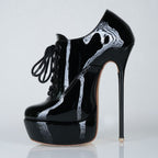 Empress black patent high heel oxfords, 160mm superarch, 6 inch stilettos, Luxe My Body, left view.