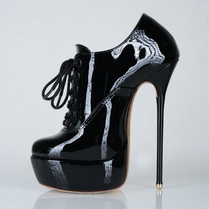 Empress 160mm black patent superarch stiletto high heel lace-up platform oxfords from Luxe My Body.