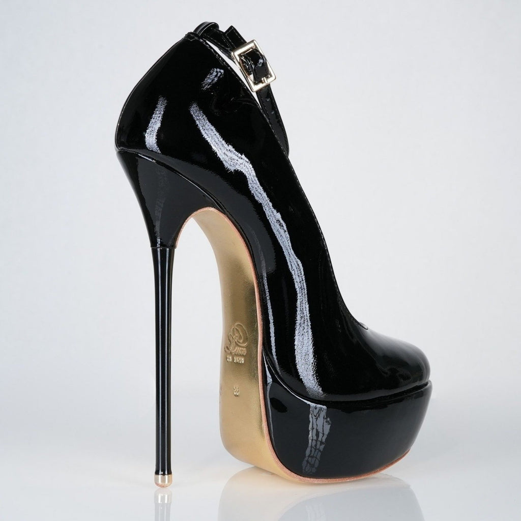 Goddess black patent high heel pumps, 160mm superarch, 6 inch stilettos, Luxe My Body, right view.