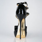 Princess black patent high heel sandals, 160mm superarch, 6 inch stilettos, Luxe My Body, back view.