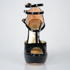 Princess black patent high heel sandals, 160mm superarch, 6 inch stilettos, Luxe My Body, front view.