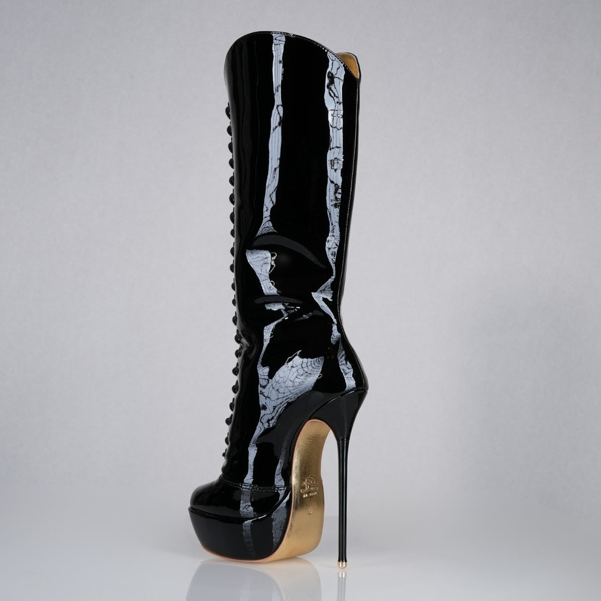 black-patent-superarch-high-heel-boots-back-left - Luxe My Body