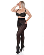 Black oil shine ultra glossy silky sheer pantyhose, Elegant Nylon Tights collection, front view.