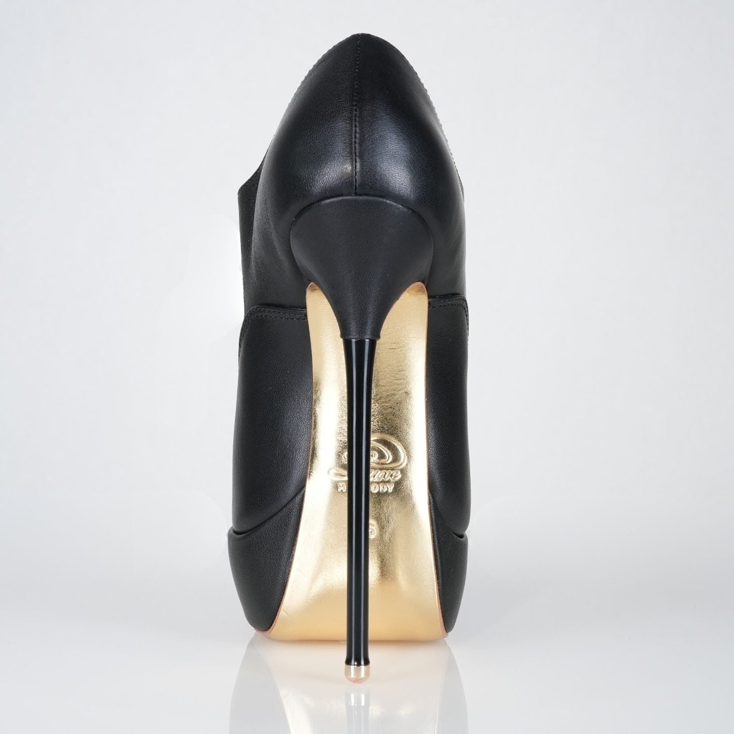 Empress black leather high heel oxfords with 160mm (6 inch) Superarch stiletto high heels, sky high 6 inch high heels back view.