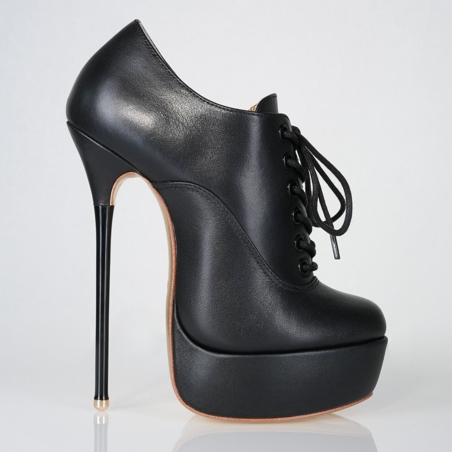 Empress black leather high heel oxfords with 160mm (6 inch) Superarch stiletto high heels, extreme high heels with super arch main view.