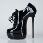 Empress black patent high heel oxfords with 160mm (6 inch) Superarch stiletto high heels, extreme super arch left view.