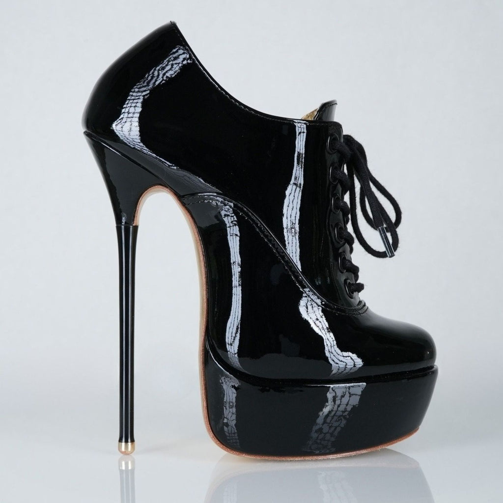 Empress black patent high heel oxfords with 160mm (6 inch) Superarch stiletto high heels, extreme high heels with super arch main view.