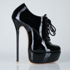 Empress black patent high heel oxfords with 160mm (6 inch) Superarch stiletto high heels, extreme high heels with super arch main view.