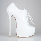 Empress white patent high heel oxfords with 160mm (6 inch) Superarch stiletto high heels, extreme high heels with super arch main view.