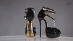 Princess black patent high heel sandals, 160mm superarch, 6 inch stilettos, Luxe My Body, 360 view.