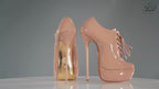 Empress beige patent high heel oxfords, 160mm superarch, 6 inch stilettos, Luxe My Body, 360 view.