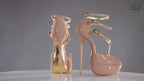 Princess beige patent high heel sandals, 160mm superarch, 6 inch stilettos, Luxe My Body, 360 view.