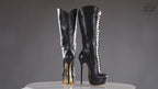 Mistress black leather patent high heel knee boots, 160mm superarch, 6 inch stilettos, Luxe My Body, 360 view.