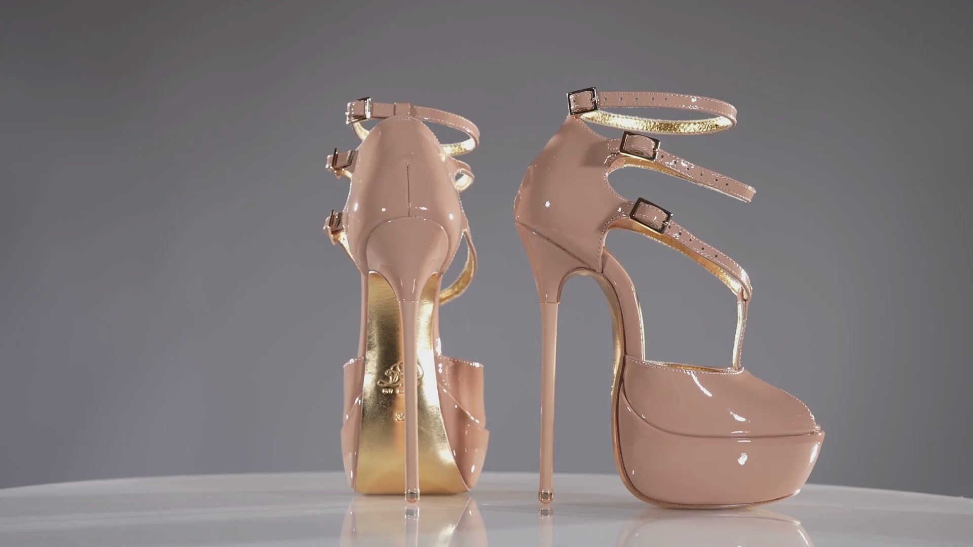 Princess 160mm beige patent superarch stiletto high heel strappy platform sandals from Luxe My Body.