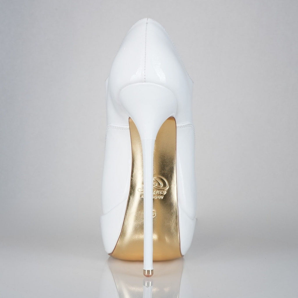 Empress white patent high heel oxfords, 160mm superarch, 6 inch stilettos, Luxe My Body, back view.