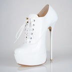 Empress white patent high heel oxfords, 160mm superarch, 6 inch stilettos, Luxe My Body, detail view.