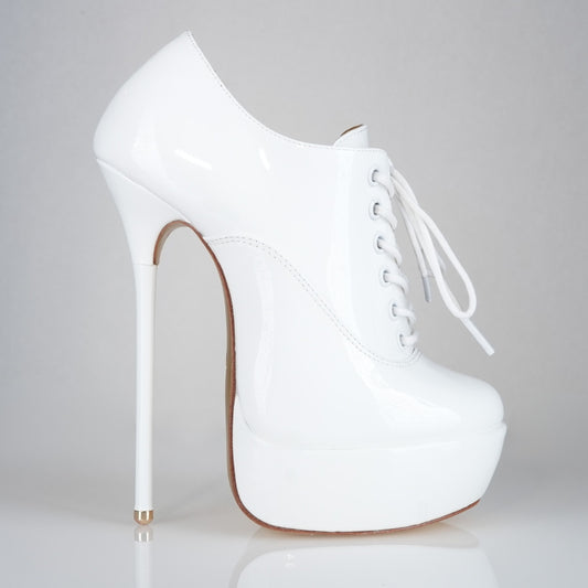 Empress 160mm white patent superarch stiletto high heel lace-up platform oxfords from Luxe My Body.
