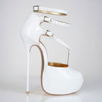 Princess white patent high heel sandals, 160mm superarch, 6 inch stilettos, Luxe My Body.