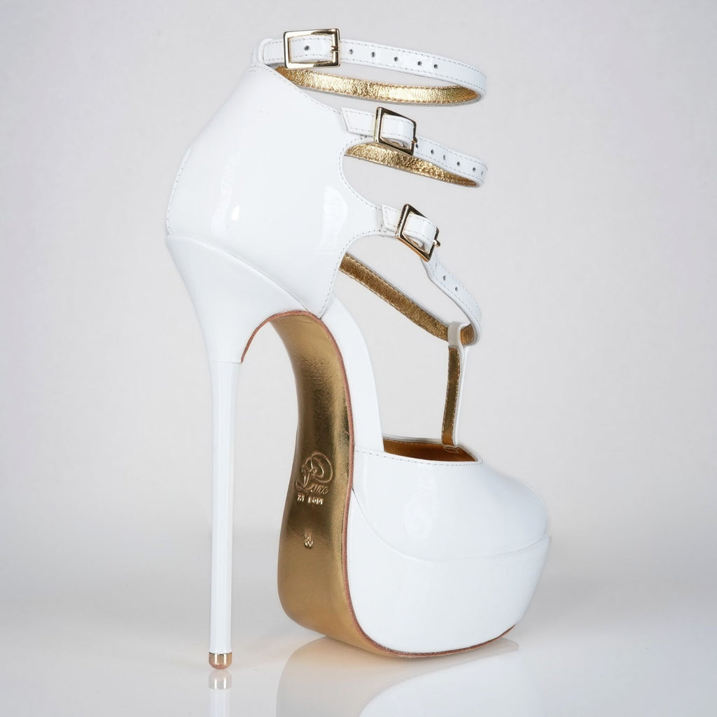 Princess white patent high heel sandals, 160mm superarch, 6 inch stilettos, Luxe My Body, right view.