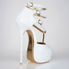 Princess white patent high heel sandals, 160mm superarch, 6 inch stilettos, Luxe My Body, right view.