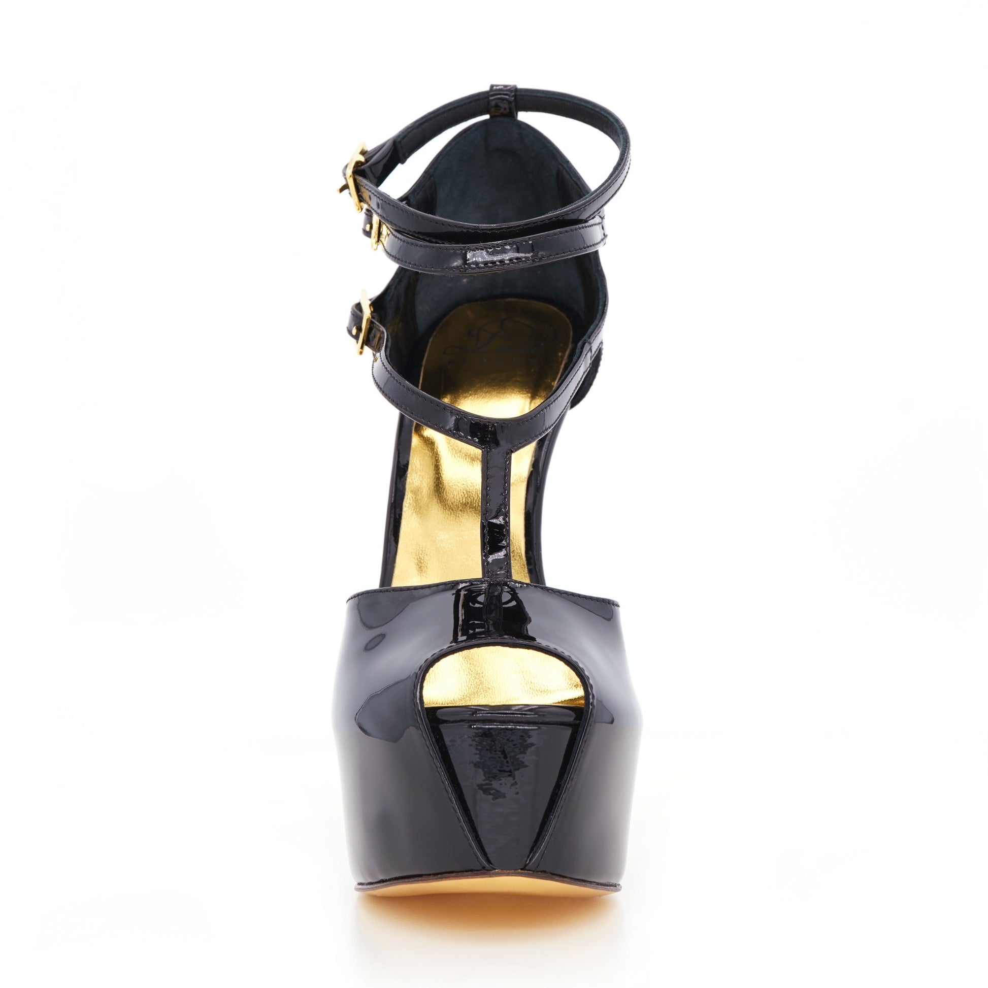 Duchess 160mm black patent stiletto high heel strappy sandals from Luxe My Body.  Made by high end luxury shoe designer Carrie LaChance.